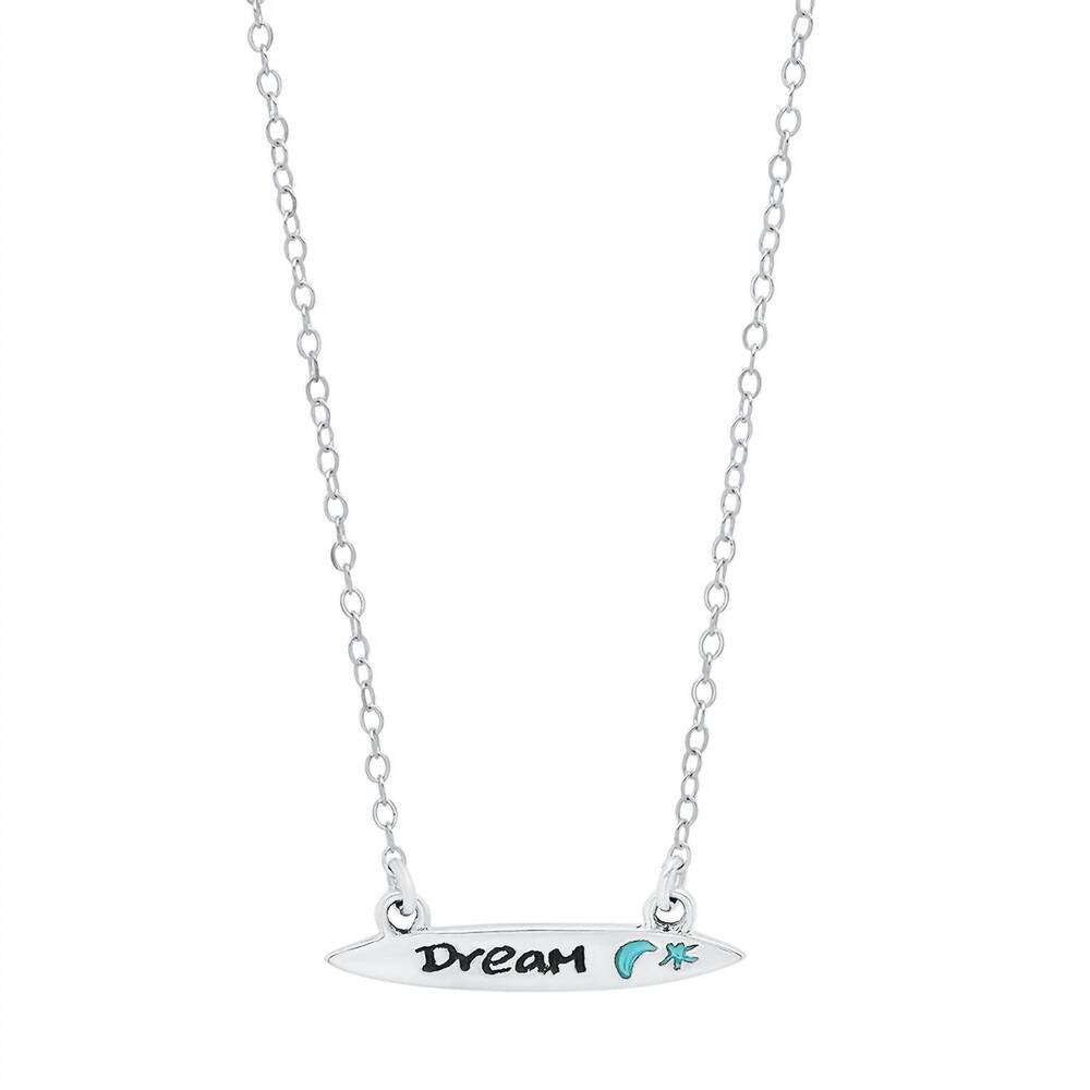 NEW JESSICA ELLIOT women's enamel small surfboard necklace - dream in silver